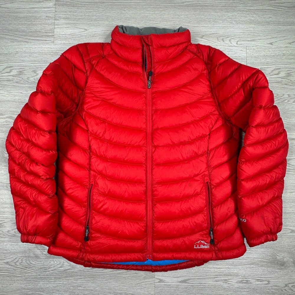 LL Bean Women's Puffer Jacket DownTek Goose Down Red Large Full Zip Pockets